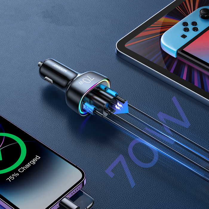 Caricabatteria per auto Joyroom da 70 W con 4 porte: 2 x USB C, 2 x USB nero (JR-CL29)
