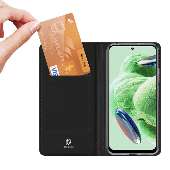 Pouzdro Dux Ducis Skin Pro pro Xiaomi Redmi Note 12 Pro+ flip cover card stojánek na peněženku černý