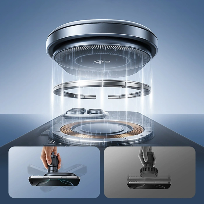 Uchwyt magnetyczny Baseus PrimeTrip VC2 Pro z ładowarką Qi2.2 z wentylatorem na kratkę nawiewu - czarny