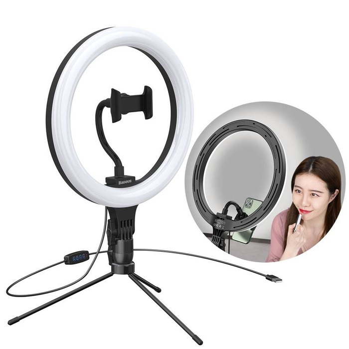 Baseus photo lamp 10 '' ring flash LED ring for smartphone selfie photos (YouTube, TikTok) + black mini tripod (CRZB10-A01)