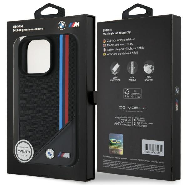 Coque BMW iPhone 16 Pro Max 6.9" noir/noircase M Meshed Tricolor Stripes MagSafe