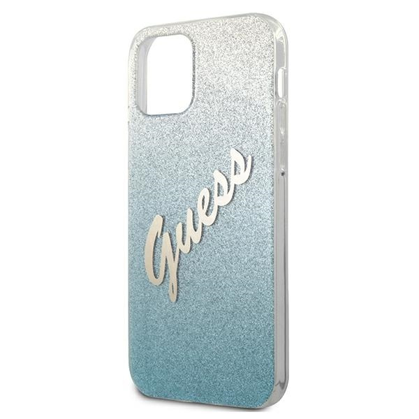 Puzdro GUESS Apple iPhone 12 12 Pro Glitter Gradient Script GUHCP12MPCUGLSBL Blue Hardcase