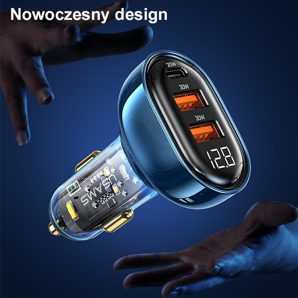 USAMS Charg. sam. 2xUSB+1xUSB-C 80W Fast Charge + kabel USB-C - USB-C BXLACCTC01