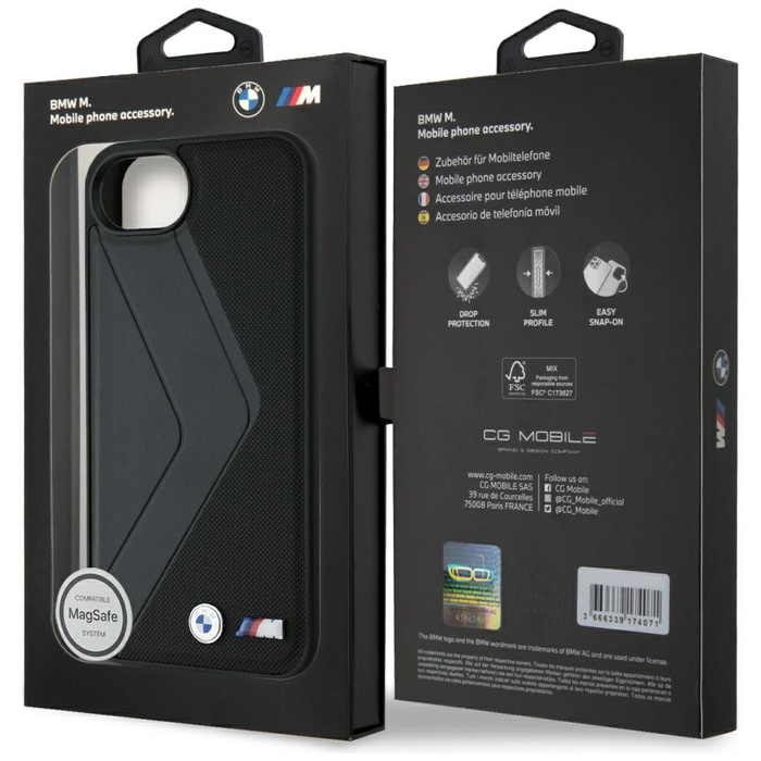 Cover BMW Strisce sovradimensionate MagSafe a iPhone 16e nero