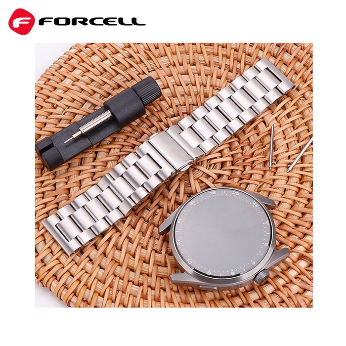 Pasek do Samsung Galaxy Watch Forcell F-Design FS06 zatrzask stal 22 mm srebrny