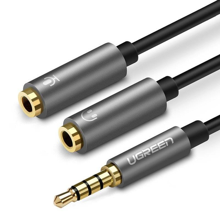 Cavo Ugreen 3,5 mm splitter per cuffie mini jack Microfono AUX 20 cm (microfono + uscita stereo) argento (30619)