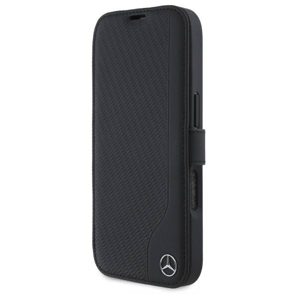 Etui Mercedes iPhone 16 6.1" czarny/black Leather Wood Imitation
