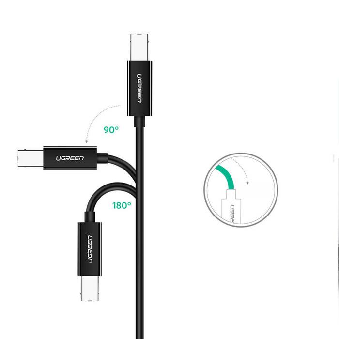 Câble d&#39;imprimante Ugreen USB-C - USB-B 480Mb/s 2m noir (US241)
