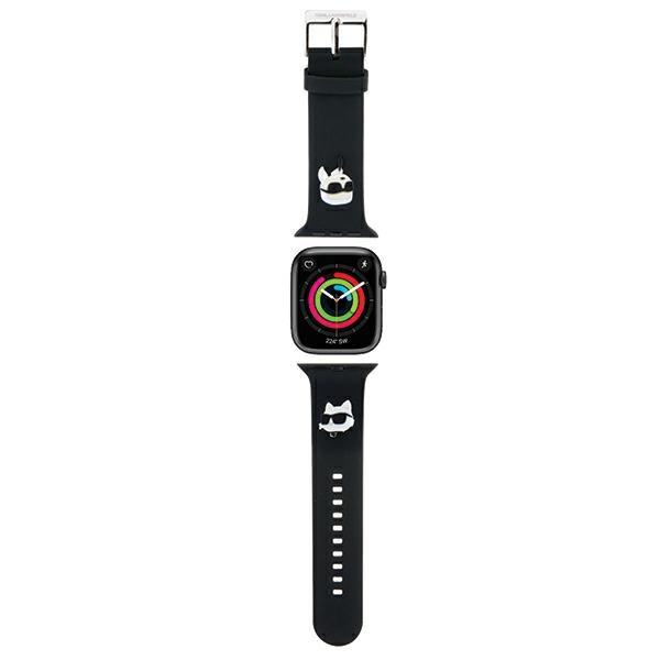 Karl Lagerfeld Pasek KLAWLSLKCNK Apple Watch 42/44/45/49mm czarny/black strap 3D Rubber Karl&Choupette Heads 
