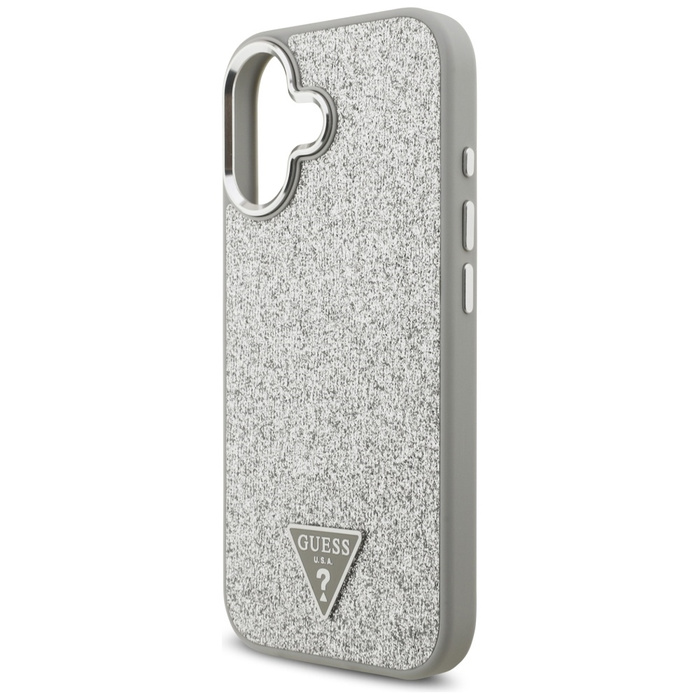 Etui Guess Glitter Triangle Logo MagSafe do iPhone 17 srebrny