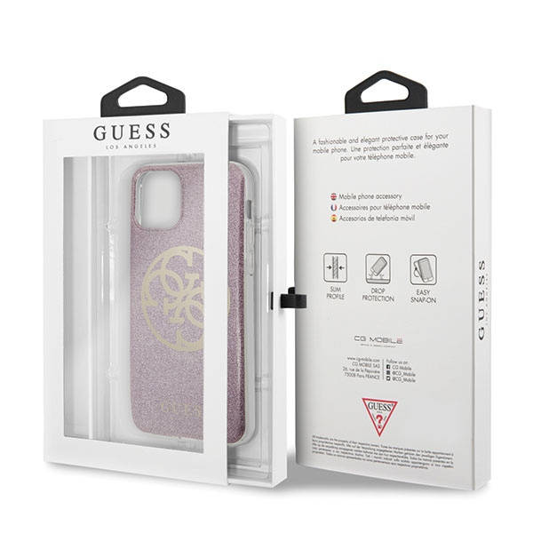  Guess  11 Pro Max Funda rígida rosa 4G Círculo Glitter
