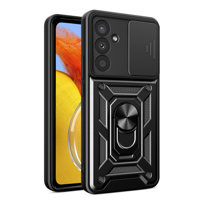 Coque Hybrid Armor Camshield pour Samsung M14 avec cache caméra - noir