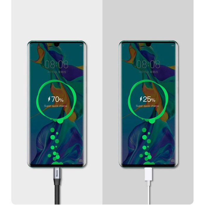 Baseus Jednoduchý plochý kabel USB / USB Typ C SuperCharge 5A 40W Quick Charge 3.0 QC 3.0 23cm šedý (CATMBJ-BG1)