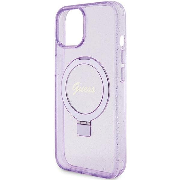 Etui Guess GUHMP15MHRSGSU iPhone 15 Plus 6.7" fioletowy/purple hardcase Ring Stand Script Glitter MagSafe Case