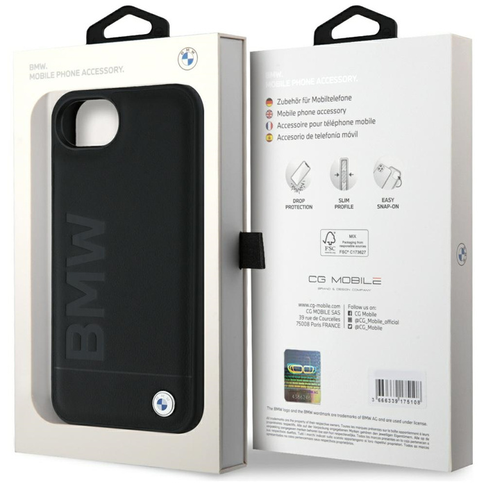 Cover BMW Leather Hot Stamp per iPhone 16e nero