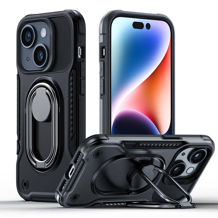 Obal Joyroom Duální závěs Obal iPhone 14 Pancéřový kryt se stojanem Držákem Držák kroužku černý Case