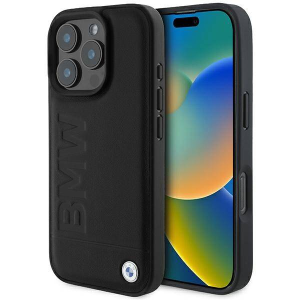 Case BMW iPhone 16 Pro 6.3" black/black hardcase Leather Hot Stamp MagSafe