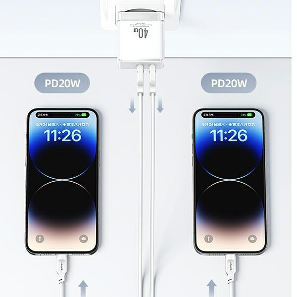 USAMS Ład. siec. 2xUSB-C T54 40W (only head) PD Fast Charging biały/white CC172TC02 (US-CC172)