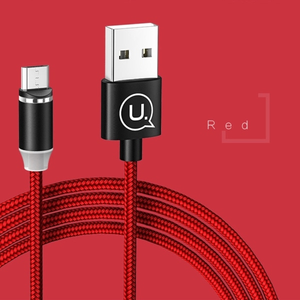 Kabel Opletený magnetický USAMS MicroUSB U-Sure 2,1 A 1 m červený