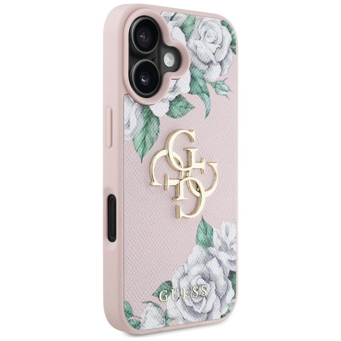 Etui Guess Grained Roses Big 4G logo do  iPhone 16 różowy