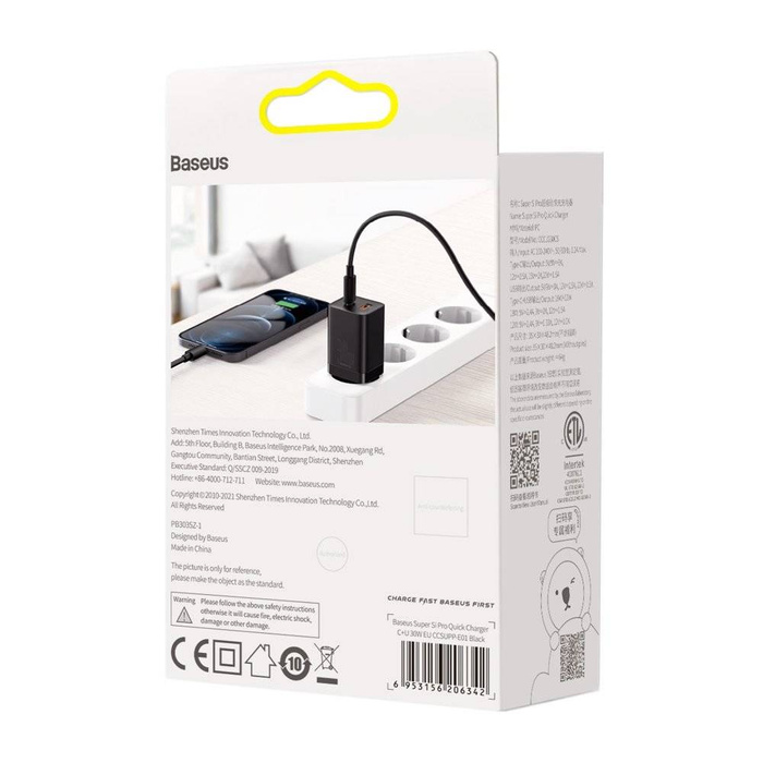 [APRÈS RETOUR] Chargeur rapide Baseus Super Si Pro USB / USB Type C 30W Power Delivery Quick Charge noir (CCSUPP-E01)