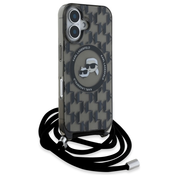 Etui Karl Lagerfeld iPhone 16 6.1" czarny/black hardcase IML Crossbody Monogram Karl & Choupette Head MagSafe