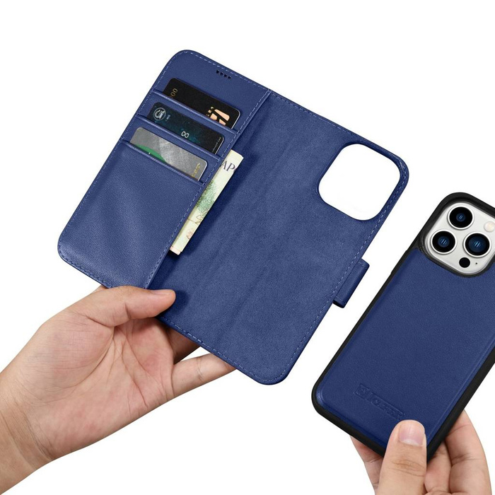 iCarer Wallet Case 2in1 iPhone 14 Pro Flip Cover in pelle Anti-RFID blu (WMI14220726-BU)