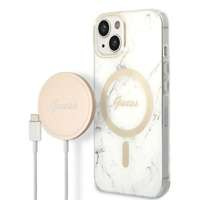 Kit Funda Guess Case+ Cargador iPhone 14 Plus 6,7" blanco/blanco duro case Mármol MagSafe