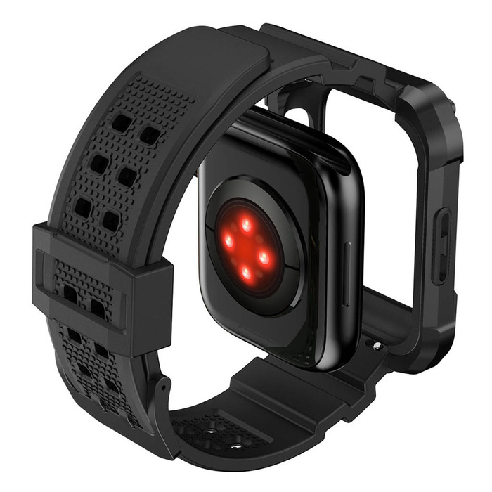 Kingxbar CYF134 Correa 2 en 1 para Apple Watch Ultra, SE, 8, 7, 6, 5, 4, 3, 2, 1 (49, 45, 44, 42 mm) con caja blindada de acero inoxidable incorporada negra