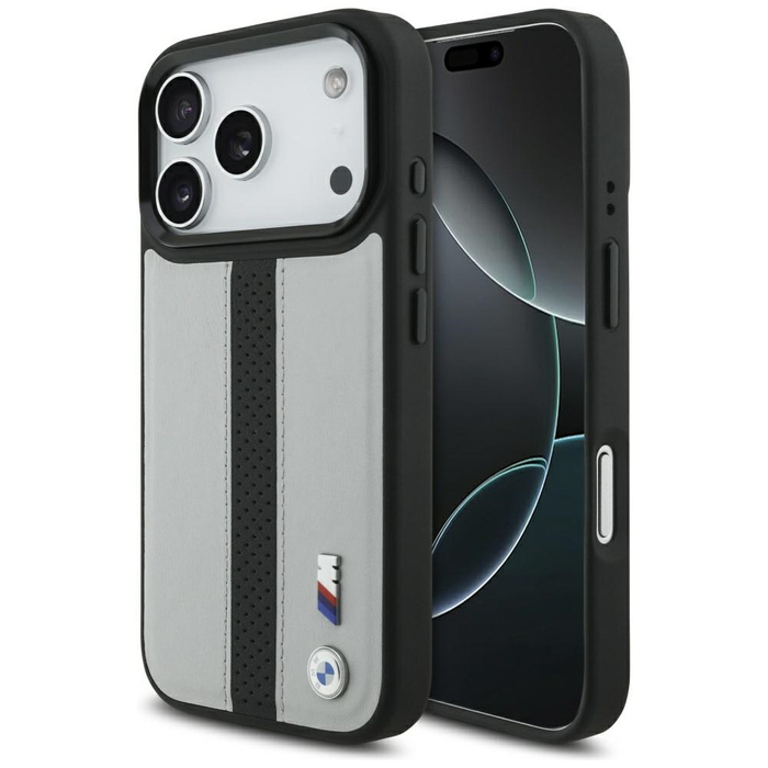 Etui BMW M Perforated Stripe Logo        MagSafe do iPhone 17 Pro szary
