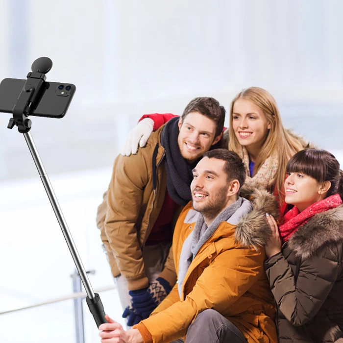Selfie-Stick WR1YXS Teleskopstativ 0,71 m mit runder Lampe – Schwarz