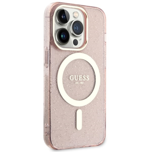 Case Guess GUHMP14LHCMCGP iPhone 14 Pro 6.1" pink/pink hardcase Glitter Gold MagSafe Case