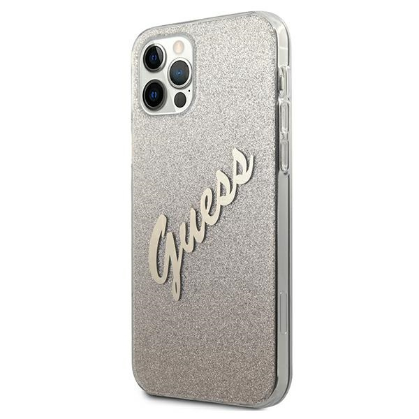 Pouzdro GUESS Apple iPhone 12 Pro Max Glitter Gradient Script GUHCP12LPCUGLSGO Zlaté pevné pouzdro