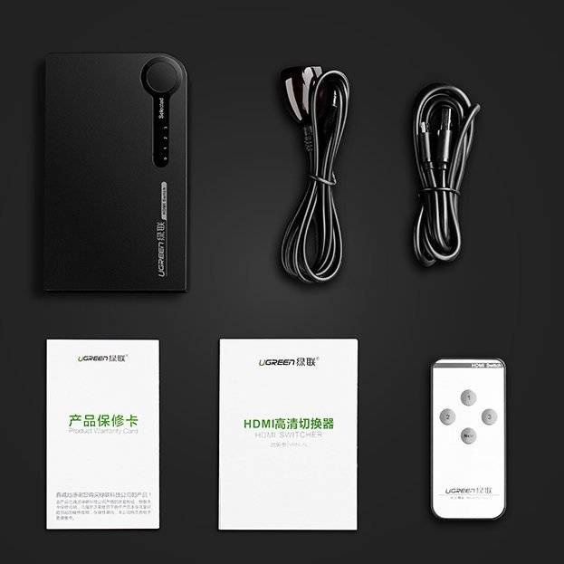 Ugreen přepínač rozdělovač rozdělovač HDMI - 3x HDMI 3D 4K 7,5 Gbps 36 bit na kanál černá (40234)