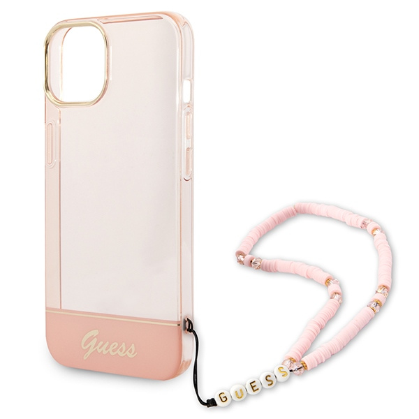 Hülle GUESS Apple iPhone 14 Plus Transluzentes Perlenband Rosa Hartcase