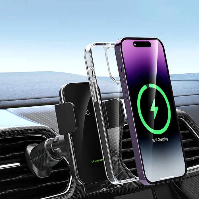 Uchwyt samochodowy Wozinsky WEDZ-3Y8S zaciskowy z ładowarką indukcyjną 15W do telefonu na kratkę nawiewu - czarny