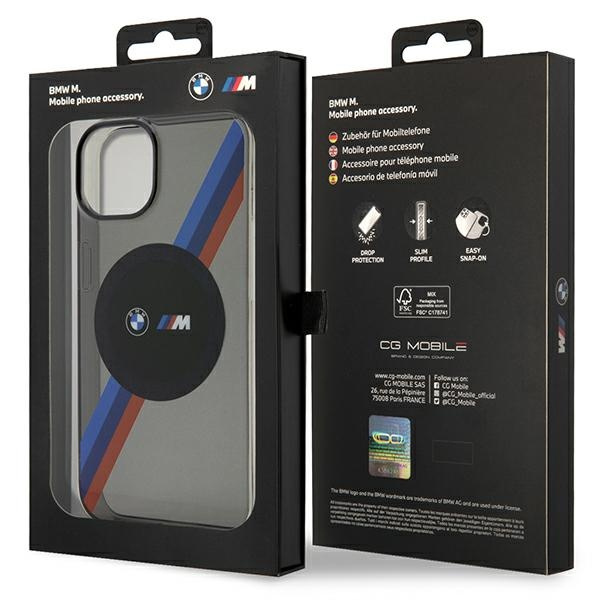 Funda BMW BMHMP14SHDTK iPhone 14 6,1" gris/gris Rayas tricolor MagSafe