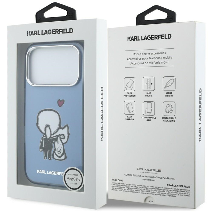 Etui Karl Lagerfeld Karl & Choupette     Back MagSafe do iPhone 17 Pro niebieski