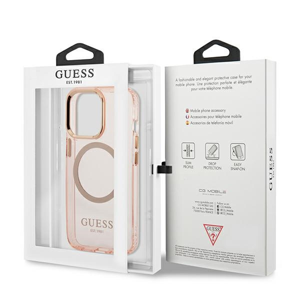 Hülle GUESS Apple iPhone 13 Pro Max Gold Outline Transluzent MagSafe Rosa Hartcase