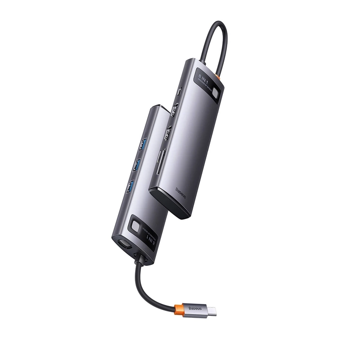[APRÈS RETOUR] Station d'accueil Baseus Metal Gleam Series 8-en-1 USB Type C HUB - 2 x HDMI / 3 x USB 3.2 Gen. 1 / 1 x Power Delivery / 1 x lecteur de carte SD / 1 x lecteur de carte TF gris (WKWG050113)