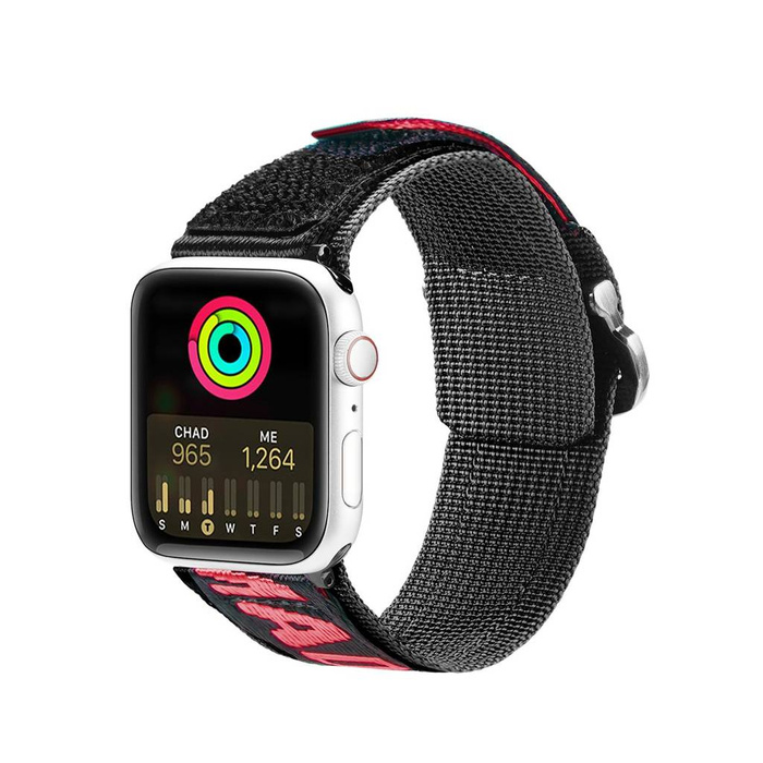 Bracelet Dux Ducis Strap (Outdoor Version) pour Apple Watch Ultra, SE, 8, 7, 6, 5, 4, 3, 2, 1 (49, 45, 44, 42 mm) bracelet en nylon noir et rouge