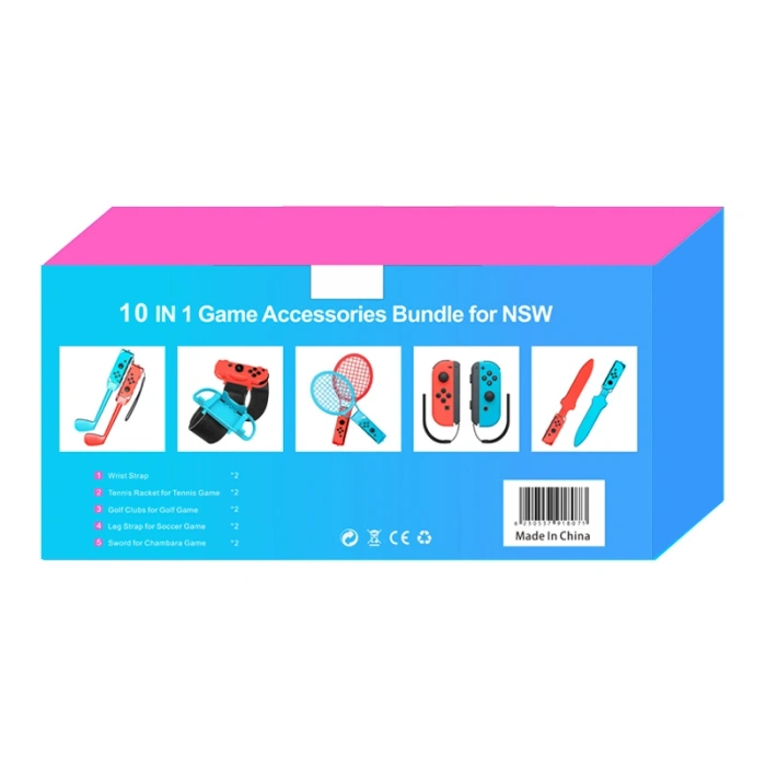 Pakiet akcesoriów rodzinnych 10 w 1 do gry Nintendo Switch Sports - zestaw czerwony i niebieski