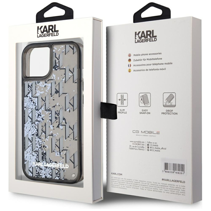 Etui Karl Lagerfeld Liquide Glitter      Monogram Gradient do iPhone 15 czarny