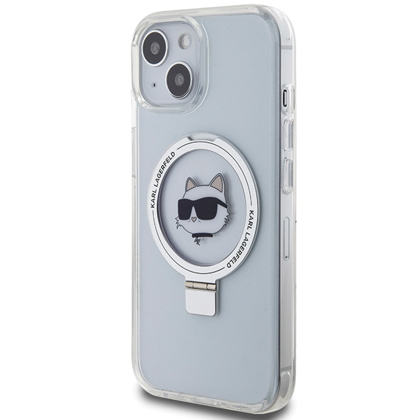 Funda Karl Lagerfeld KLHMP15SHMRSCHH iPhone 15 6.1" blanco/blanco durocase Cabeza de Choupette de pie de anillo MagSafe Case