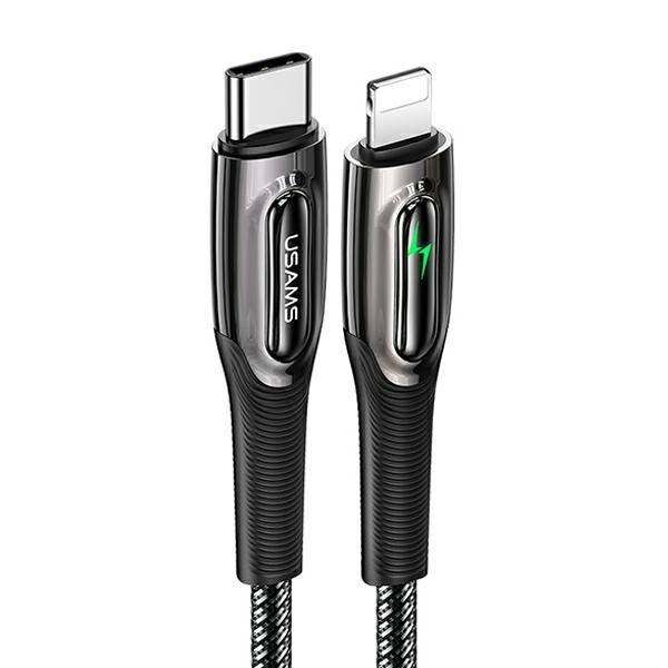 USAMS Kabel geflochtenes USB-C zu Lightning Smart Power-off 20W PD Kabel 1.2m schwarz/schwarz SJ518USB01 (US-SJ518)
