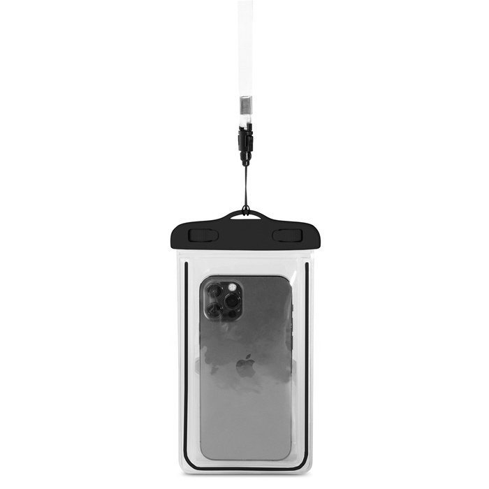PVC waterproof phone case with lanyard - black