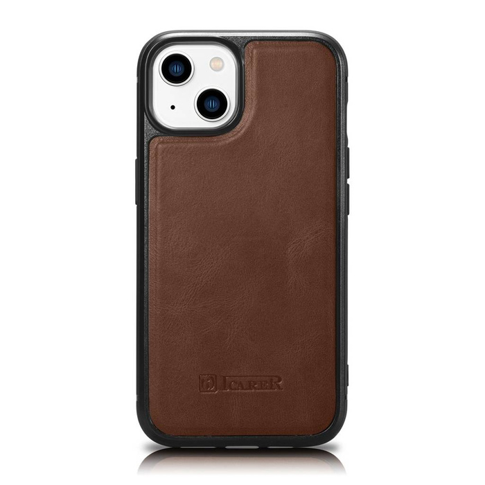 iCarer Leather Oil Wax con cover in vera pelle per iPhone 14 (compatibile MagSafe) marrone (WMI14220717-BN)