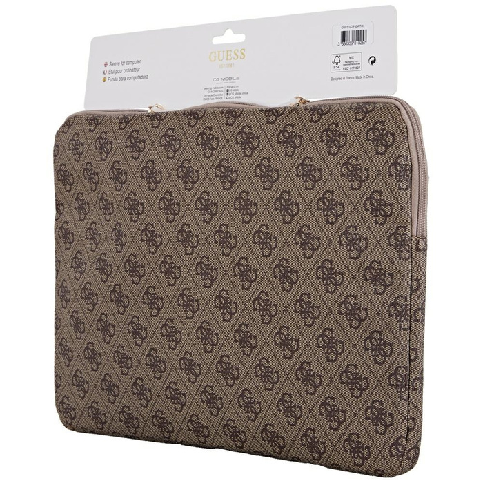Torba Guess Sleeve 14" 4G Zipper Pocket  Triangle Logo brązowy