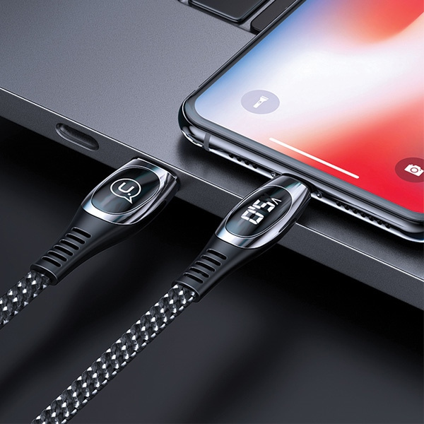 Kabel Opletený USAMS Lightning 2A Rychlé nabíjení LED 1,2 m Černá