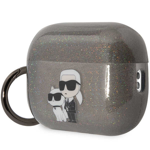 Cover Karl Lagerfeld KLAP2HNKCTGK Coperchio Airpods Pro 2 nero/nero Gliter Karl&amp;Choupette Case